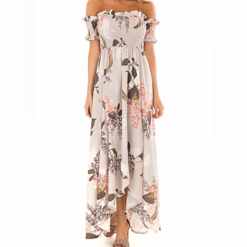 Floral Off the Shoulder Smocked Maxi Dress - Picture 1 of 6
